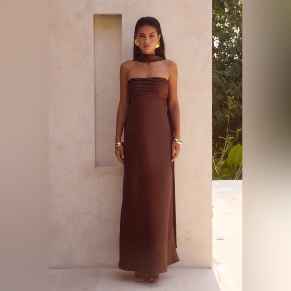 runaway the label brown maxi dress Runaway the Label MARGOT MAXI DRESS | Brown | Size L